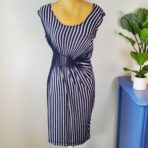 Knit Jersey Dress, Navy & Gray Stripe XS